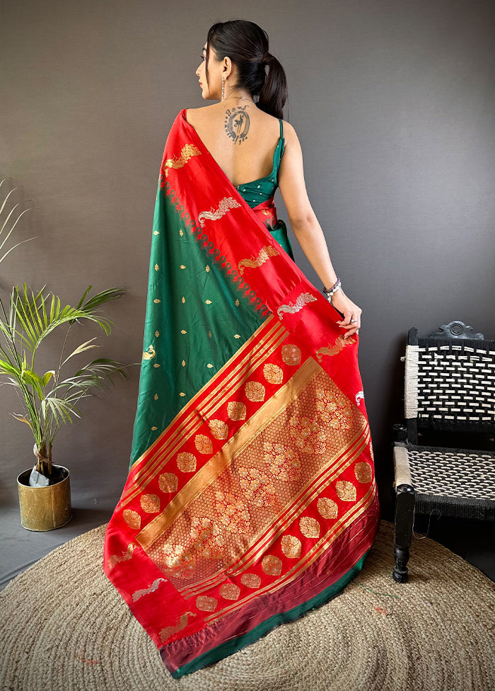 Green Spun Silk Saree With Blouse Piece