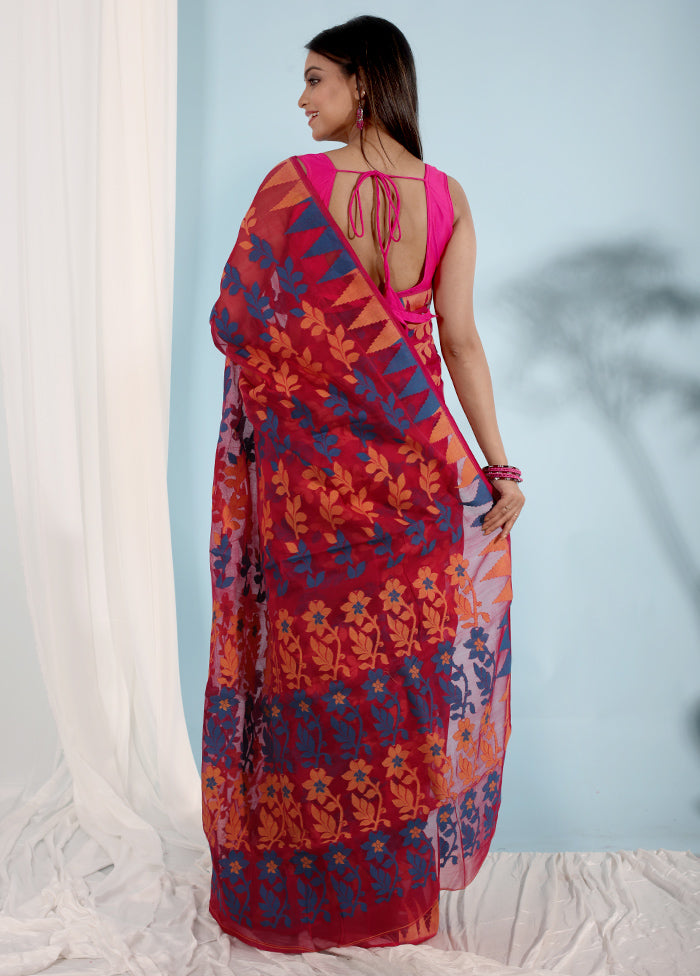 Pink Tant Jamdani Saree Without Blouse Piece