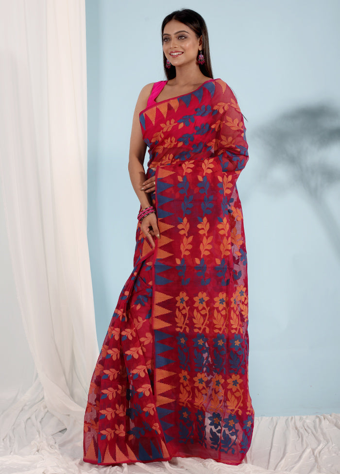 Pink Tant Jamdani Saree Without Blouse Piece