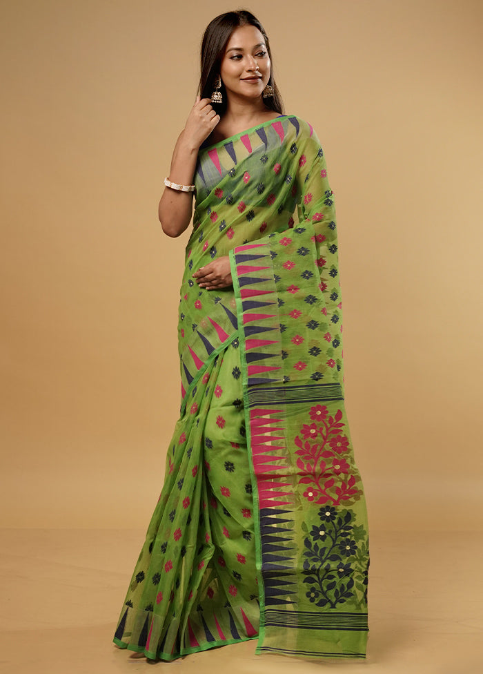 Green Tant Jamdani Saree Without Blouse Piece