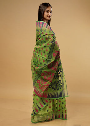 Green Tant Jamdani Saree Without Blouse Piece