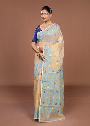 Cream Jamdani Cotton Saree Without Blouse Piece