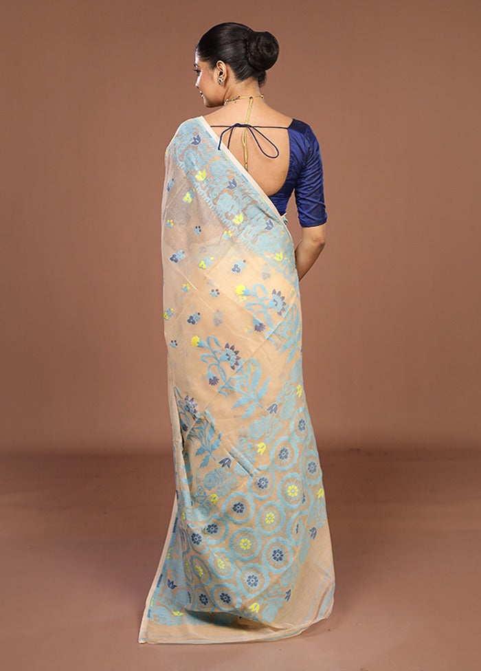 Cream Jamdani Cotton Saree Without Blouse Piece