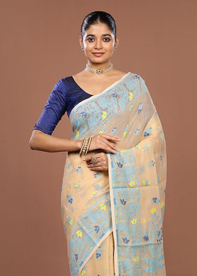 Cream Jamdani Cotton Saree Without Blouse Piece