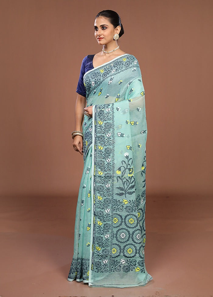 Green Jamdani Cotton Saree Without Blouse Piece