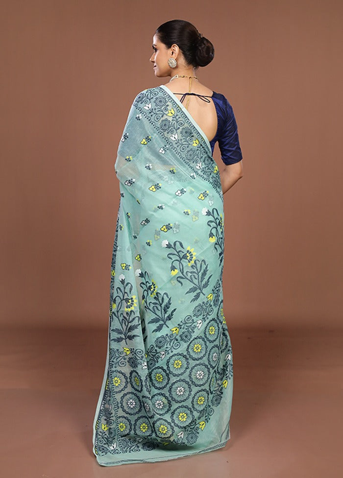 Green Jamdani Cotton Saree Without Blouse Piece