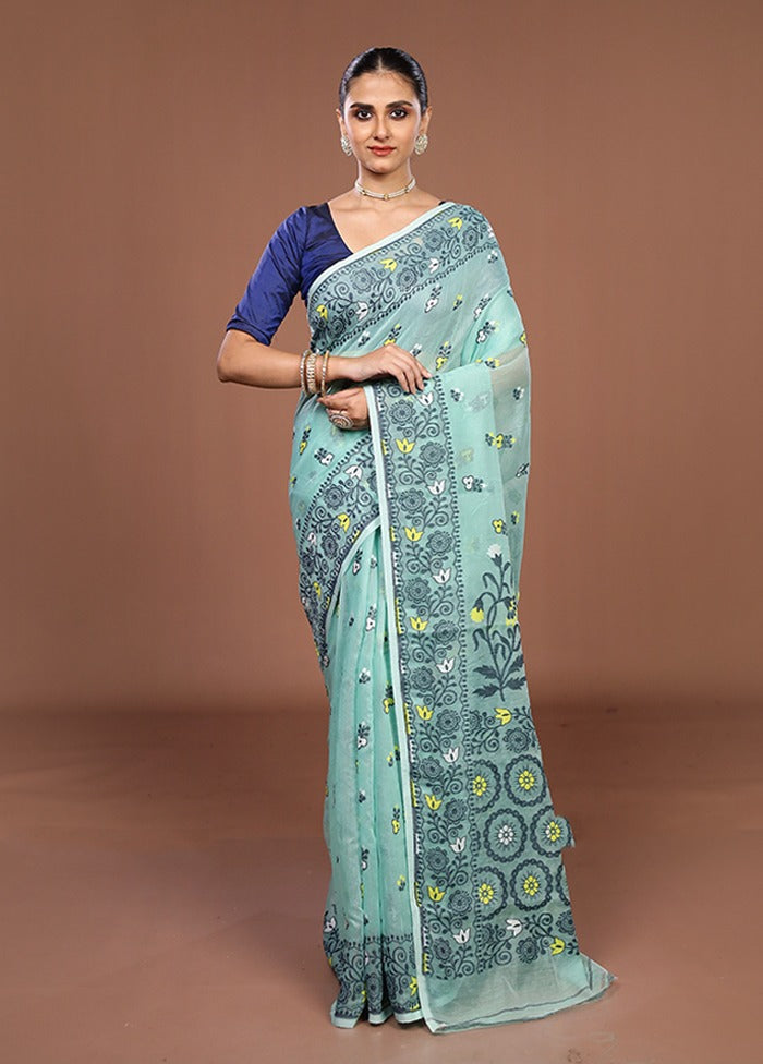 Green Jamdani Cotton Saree Without Blouse Piece