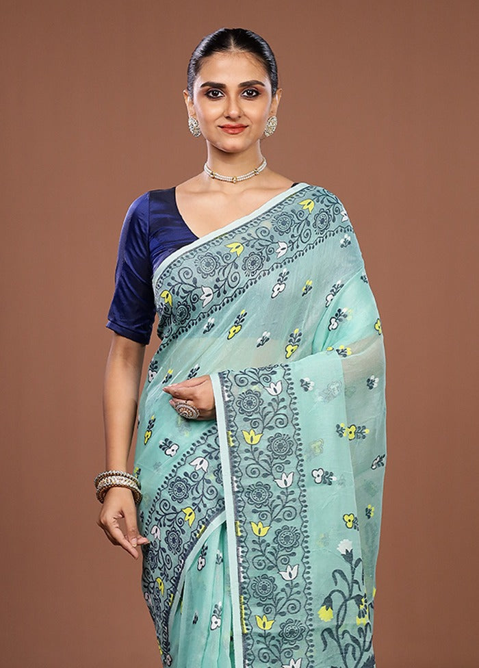 Green Jamdani Cotton Saree Without Blouse Piece