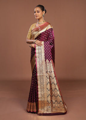 Purple Banarasi Silk Saree With Blouse Piece