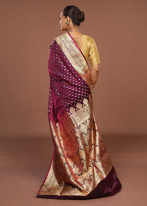Purple Banarasi Silk Saree With Blouse Piece