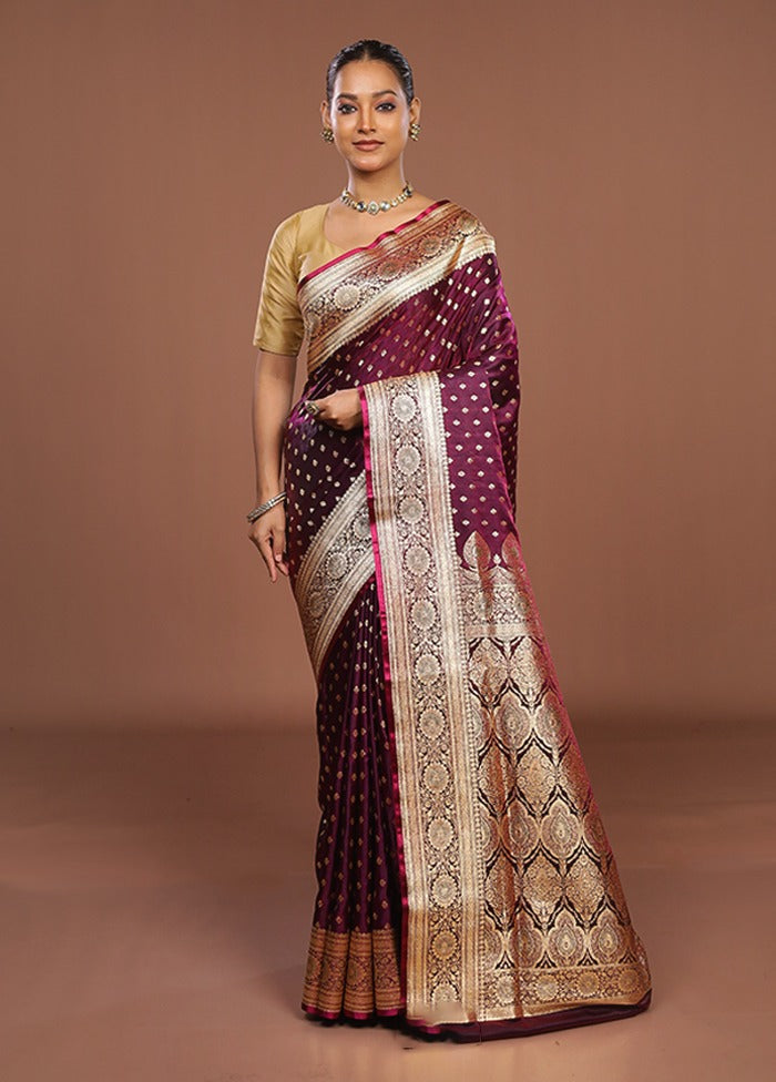 Purple Banarasi Silk Saree With Blouse Piece