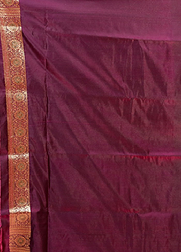Purple Banarasi Silk Saree With Blouse Piece