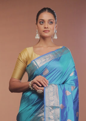 Blue Handloom Katan Pure Silk Saree With Blouse Piece