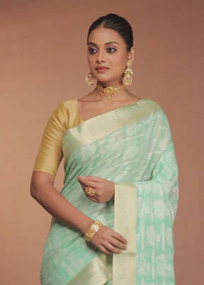 Green Kora Silk Saree With Blouse Piece