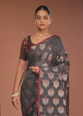 Black Kora Silk Saree With Blouse Piece