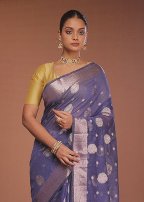 Blue Kora Silk Saree With Blouse Piece