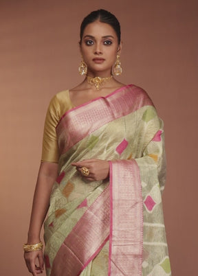 Green Tissue Silk Saree With Blouse Piece