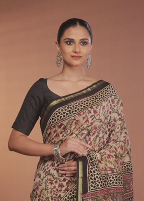 Cream Chanderi Silk Saree With Blouse Piece