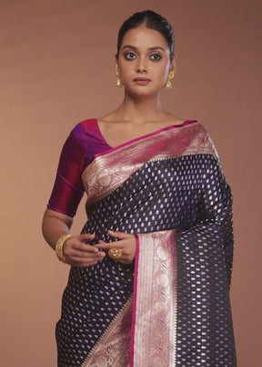 Blue Banarasi Silk Saree With Blouse Piece