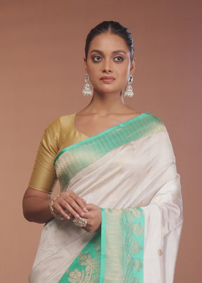 White Handloom Katan Pure Silk Saree With Blouse Piece