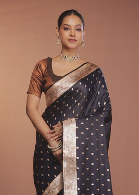 Black Banarasi Silk Saree With Blouse Piece