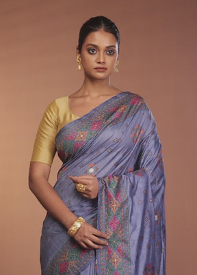 Blue Dupion Silk Saree With Blouse Piece
