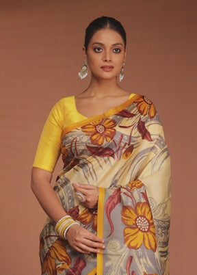 Multicolor Printed Pure Silk Saree Without Blouse Piece
