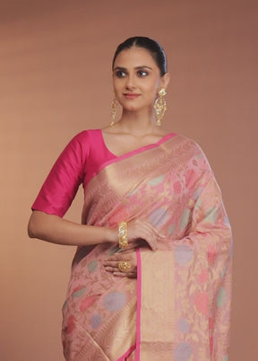 Pink Kora Silk Saree With Blouse Piece