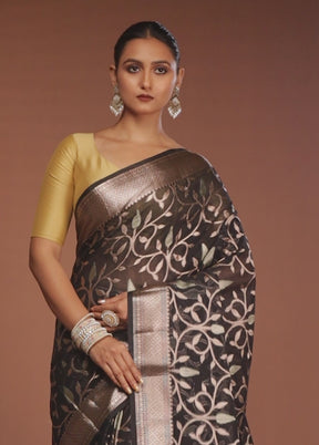 Black Kora Silk Saree With Blouse Piece