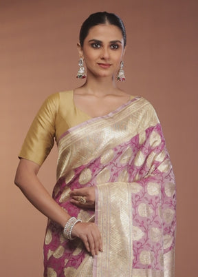 Pink Handloom Tanchoi Pure Silk Saree With Blouse Piece