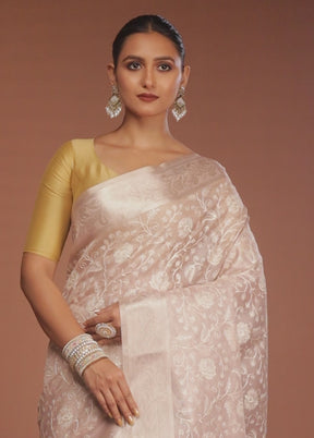 Cream Cotton Saree With Blouse Piece