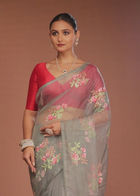 Grey Organza Saree With Blouse Piece