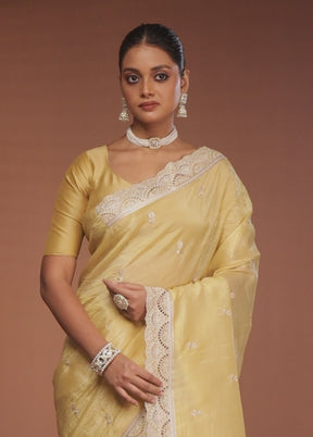 Yellow Tissue Silk Saree With Blouse Piece