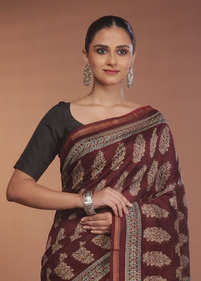 Maroon Chanderi Silk Saree With Blouse Piece