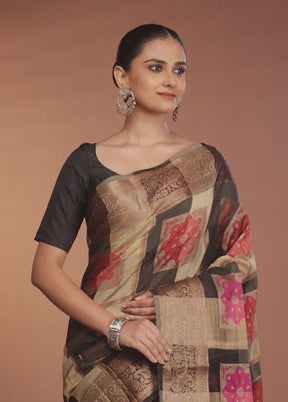 Multicolor Kora Silk Saree With Blouse Piece