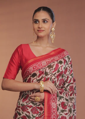 Pink Chanderi Silk Saree With Blouse Piece