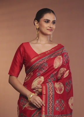 Red Chanderi Silk Saree With Blouse Piece