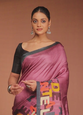 Purple Printed Pure Silk Saree Without Blouse Piece