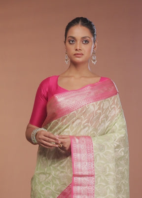 Green Kora Silk Saree With Blouse Piece