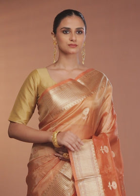 Orange Tissue Silk Saree With Blouse Piece