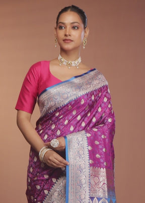 Purple Handloom Tanchoi Pure Silk Saree With Blouse Piece