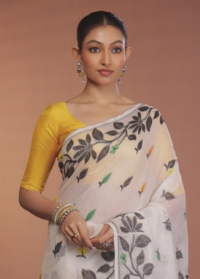 White Tant Jamdani Saree Without Blouse Piece