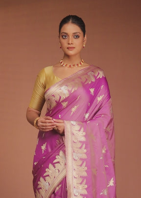 Purple Handloom Katan Pure Silk Saree With Blouse Piece