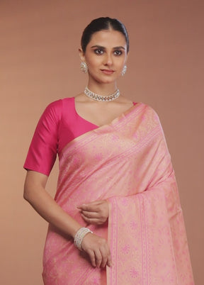 Pink Katan Silk Saree With Blouse Piece
