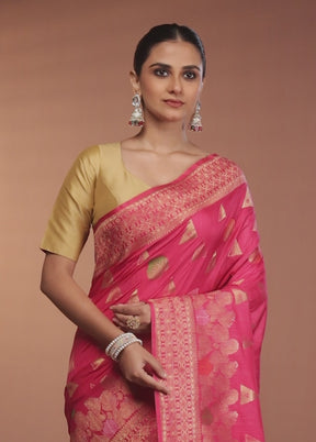 Pink Dupion Silk Saree With Blouse Piece