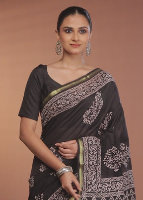Black Chanderi Silk Saree With Blouse Piece