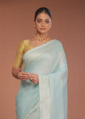 Blue Kora Silk Saree With Blouse Piece