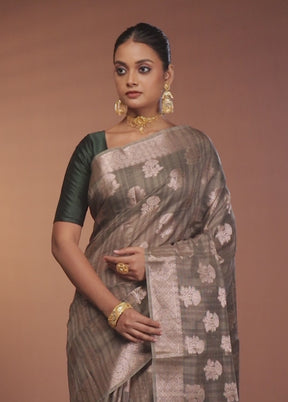 Black Kora Silk Saree With Blouse Piece