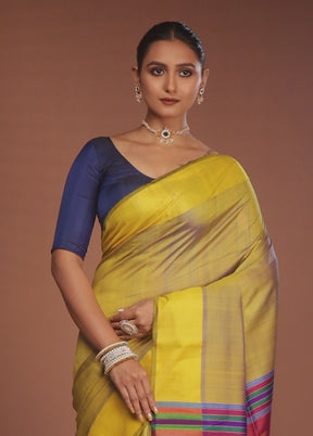 Green Handloom Kalakshetra Pure Silk Saree With Blouse Piece