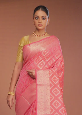 Pink Cotton Saree With Blouse Piece